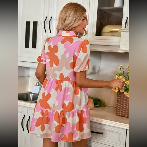SHEIN VCAY Floral Print Ruffle Hem Smock Dress - Picture 2 of 6